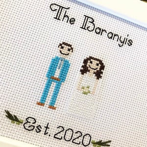 Bride & groom framed cross stitch, custom personalised wedding marriage, engagement anniversary gift, needlepoint embroidery, couple goals WHITE FRAME