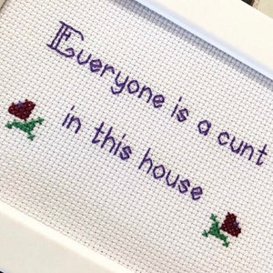 Framed & finished cross stitch bitch, your message stitched, custom personalised fun gift, birthday, embroidery, original design image 7