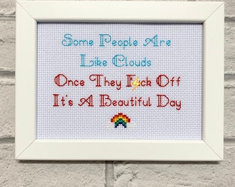 Framed, rude cross stitch, colourful embroidery, sweary art, quirky best friend gifts for her him. Maximalist rainbow, coquette decor