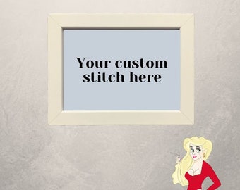 Framed & finished cross stitch bitch, your message stitched, custom personalised fun gift, birthday, embroidery, original design