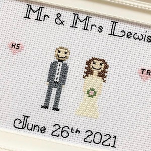 Bride & groom framed cross stitch, custom personalised wedding marriage, engagement anniversary gift, needlepoint embroidery, couple goals image 7