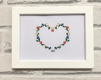 Personalise the heart with your words, framed  finished, personalised customised embroidery / cross stitch, perfect gift, birthday present