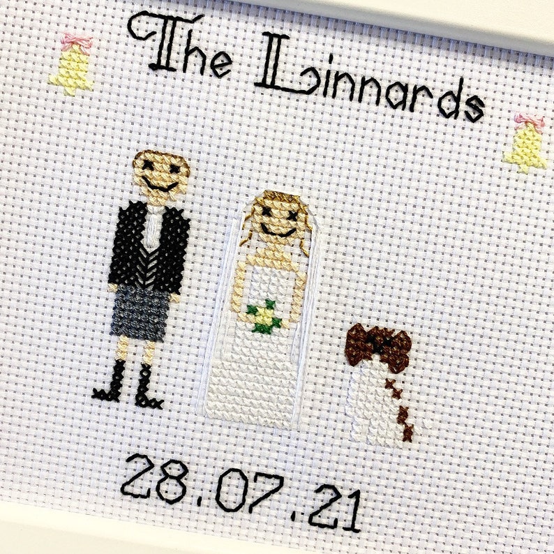Bride & groom framed cross stitch, custom personalised wedding marriage, engagement anniversary gift, needlepoint embroidery, couple goals image 8