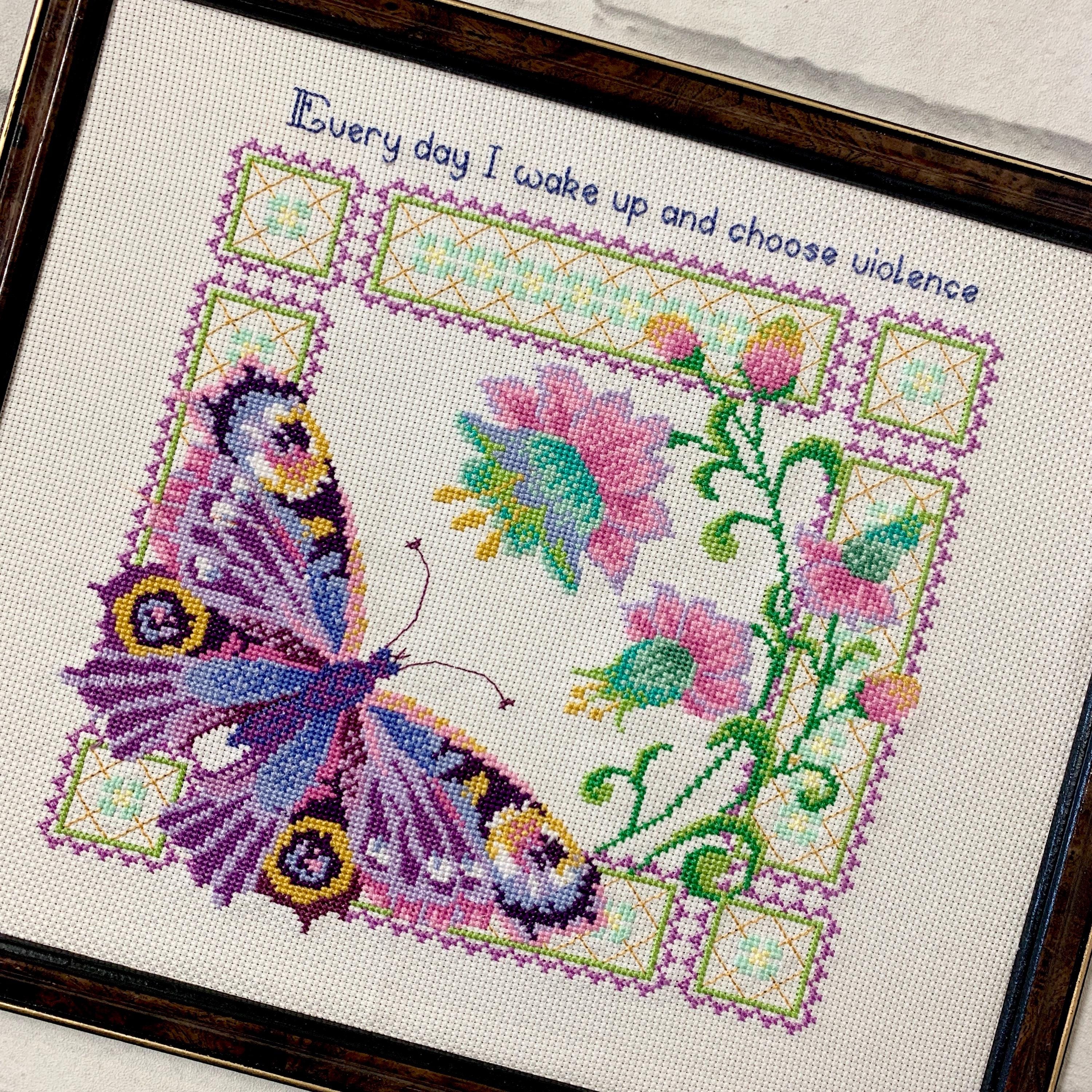 MATURE framed completed cross stitch bitch, upcycled artwork, funny snarky embroidery, unique gifts for him, her, bestie