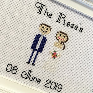 Bride & groom framed cross stitch, custom personalised wedding marriage, engagement anniversary gift, needlepoint embroidery, couple goals image 5