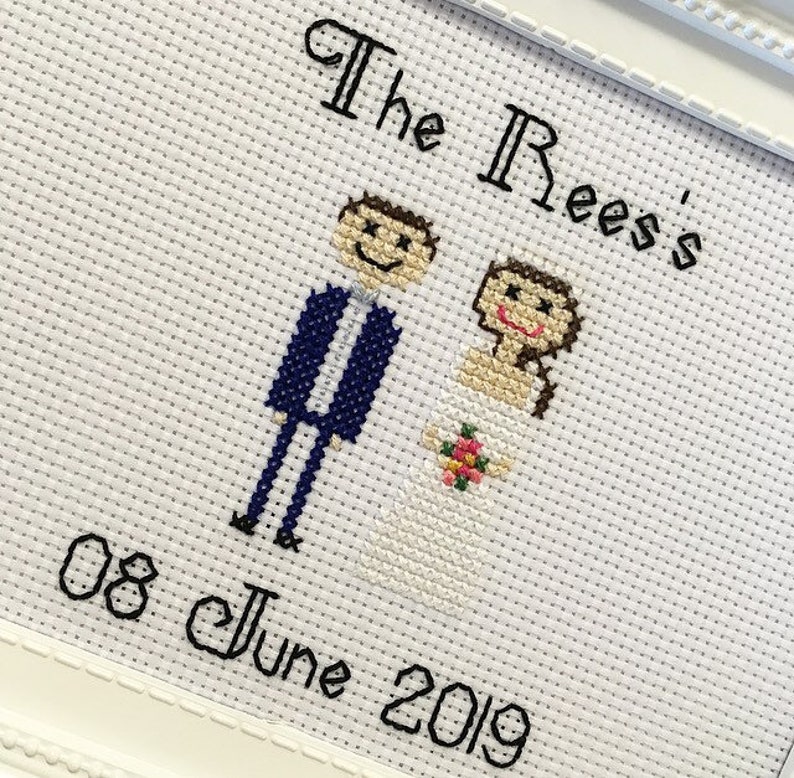 Bride & groom framed cross stitch, custom personalised wedding marriage, engagement anniversary gift, needlepoint embroidery, couple goals image 5
