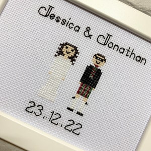 Bride & groom framed cross stitch, custom personalised wedding marriage, engagement anniversary gift, needlepoint embroidery, couple goals image 6