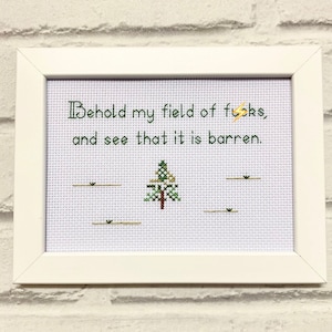Behold my field of f*cks, funny rude subversive framed cross stitch needlepoint embroidery sassy, bestie novelty fun gift for man woman