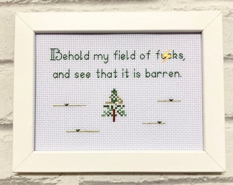Behold my field of f*cks, funny rude subversive framed cross stitch needlepoint embroidery sassy, bestie novelty fun gift for man woman