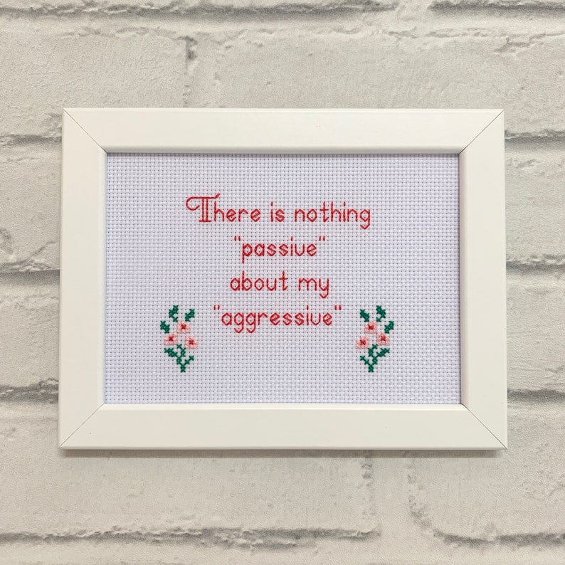 Framed & finished cross stitch bitch, your message stitched, custom personalised fun gift, birthday, embroidery, original design WHITE FRAME