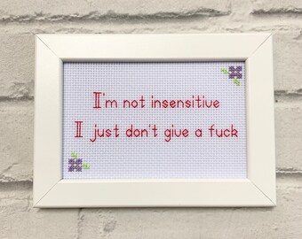 MATURE framed completed cross stitch bitch |rude funny birthday for him her | quirky gag novelty alternative unusual gift