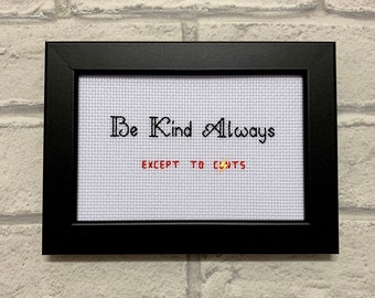 MATURE framed & finished cross stitch bitch, Be Kind Always, subversive needlepoint funny embroidery sweary birthday him her, alternative