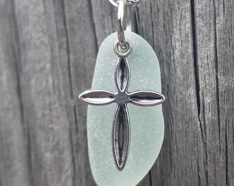 Seaglass Pendant, Seaglass Crucifix, Seaglass Cross