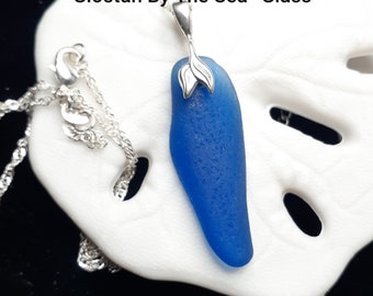 Authentic seaglass pendant,  cobalt blue seaglass, cobalt blue pendant,  blue seaglass pendant,  sterling silver pendant,  sterling silver