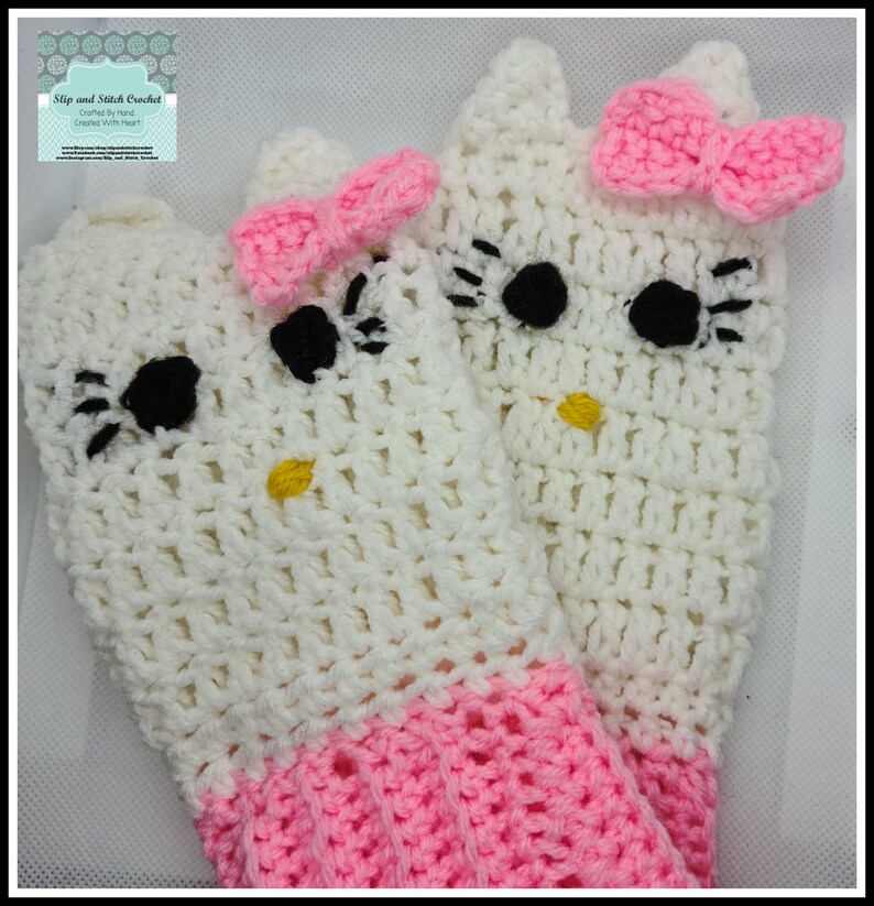 Hello Kitty Inspired Crochet Fingerless Gloves/Mittensadult Etsy