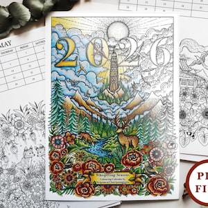 2026 Colouring Calendar, Whispering Seasons, Digital Download, Printable Calendar (A4 size) by Melpomeni Chatzipanagiotou