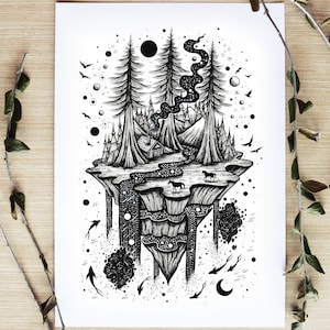 Floating Dreams A4 Size Print. Scenery, Birds, Sea, Fish, Nature, Space ...