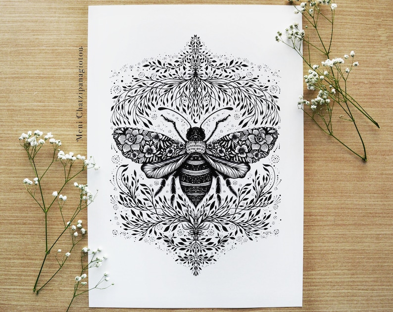 Queen Bee Drawing Fantasy Art Bee Art Night Nature image 0