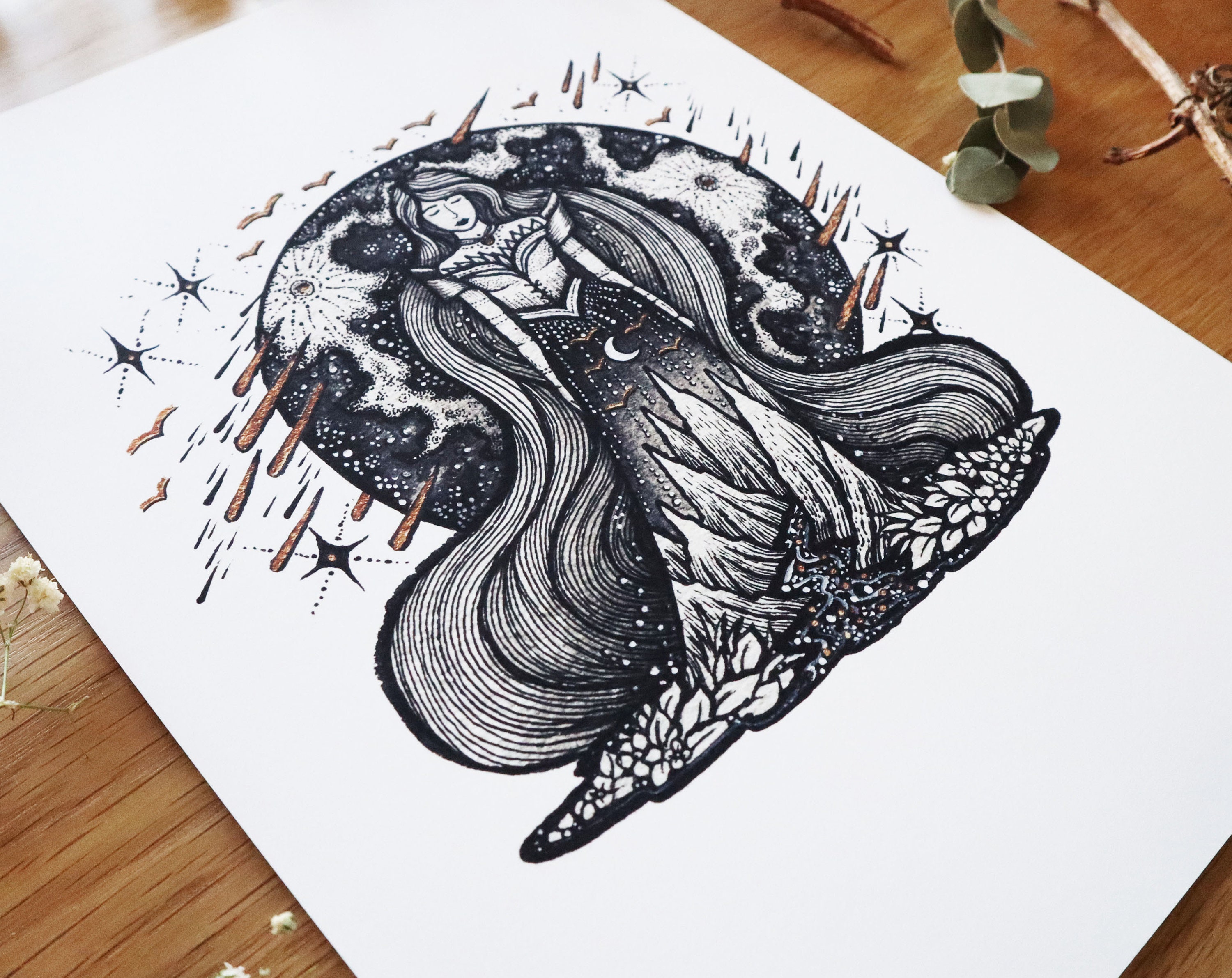 Moon Witch - Limited Edition Print | Pen Drawing, Magical Art ...