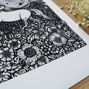 ケンタウリデス | ペン画、ファンタジーアート、神話アート、夜、自然、月、植物、花 | A4サイズプリント 画像 2
