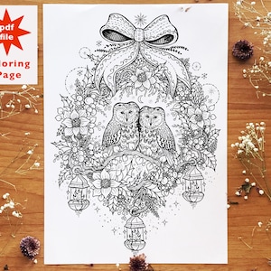 Snowy Owls digital coloring page: A digital A4 size pdf file, with one coloring page by Melpomeni Chatzipanagiotou