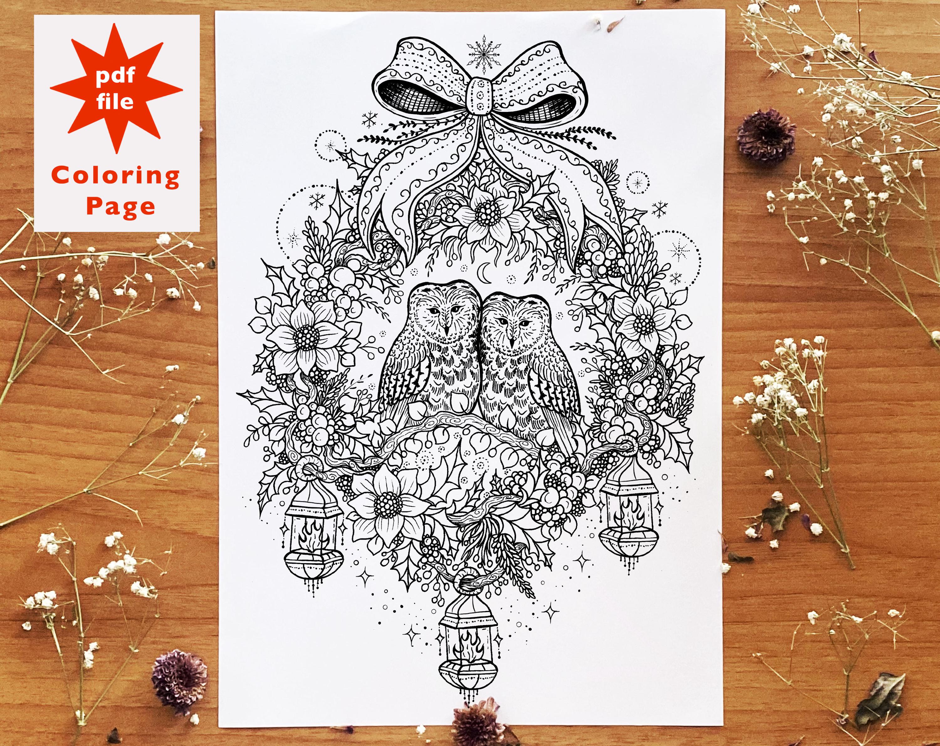 Snowy Owls digital coloring page: A digital A4 size pdf file, with one coloring page by Melpomeni Ch