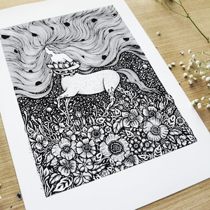 ケンタウリデス | ペン画、ファンタジーアート、神話アート、夜、自然、月、植物、花 | A4サイズプリント 画像 4