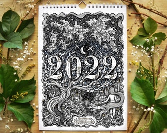 2022 Illustrated Wall Calendar // 12 monthly Artwork Illustrations, Nature, Landscape, Objects, Magical by Melpomeni Chatzipanagiotou