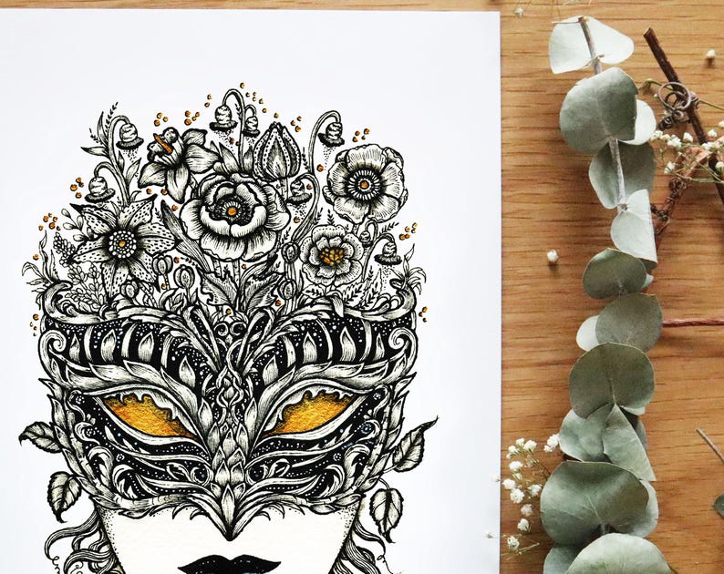 Mask Line Work Secrets of the Mask - Limited Edition Print | Pen Drawing, Nature ...