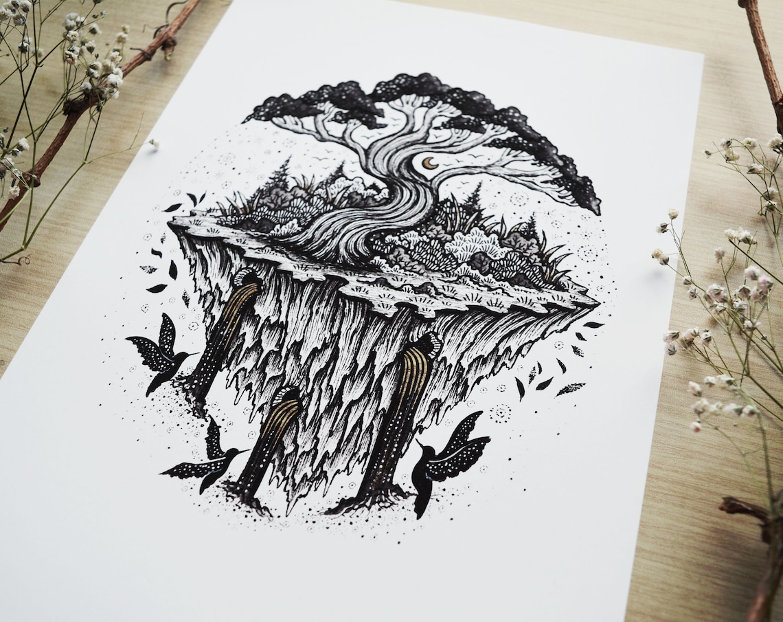 Limited Edition Print Bonsai Mountain Tree Pen Drawing - Etsy