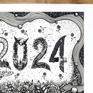 2024 Typography Illustration Landscape, Pen drawing, Cabin, Flowers, Botanical, Space, Scenery, Nature, Decor Art A4 size Print image 3