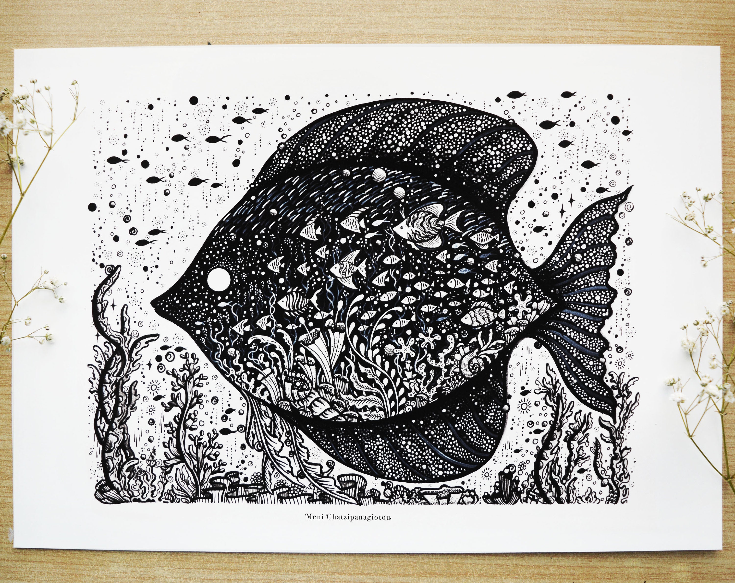 肉筆原画　ベタ　魚　熱帯魚　墨絵　ドローイング 肉筆原画 ベタ 魚 熱帯魚 墨絵 ドローイング