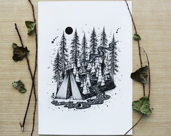 I read and I dream || A4 size Print. Scenery, Mountains, Trees. Designed by Menisart