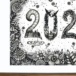 2024 Typography Illustration Landscape, Pen drawing, Cabin, Flowers, Botanical, Space, Scenery, Nature, Decor Art A4 size Print image 2