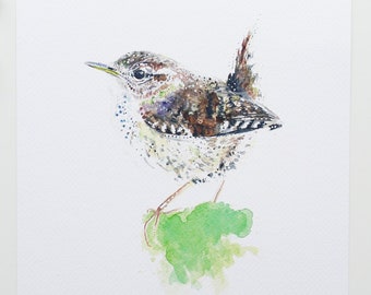 Watercolour Wren Print  ~ nursery decor, home decor, wren print, bird print, bird art, wall decor, bird painting, wall art, animal print