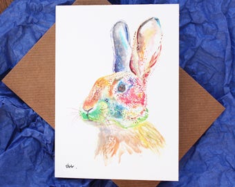 Rabbit watercolour Card ~ rabbit card, bunny card, rabbit art, bunny art, watercolour rabbit, rabbit watercolour print