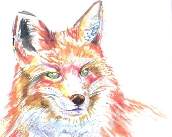 Watercolour Fox Print ~ fox print, fox art, animal art, fox watercolour, fox illustration, wall art