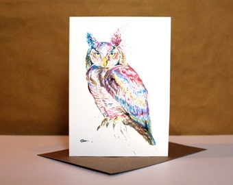 Watercolour Owl Card ~ watercolour owl, owl art, owl card, watercolour greetings card, watercolour card, owl greetings card, birthday card