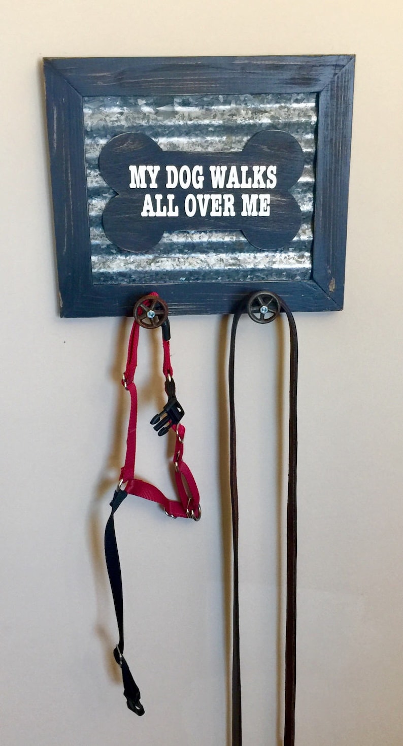 Industrial Rustic Dog Leash Holder, Pet Plaque, Dog Decor, Handmade
