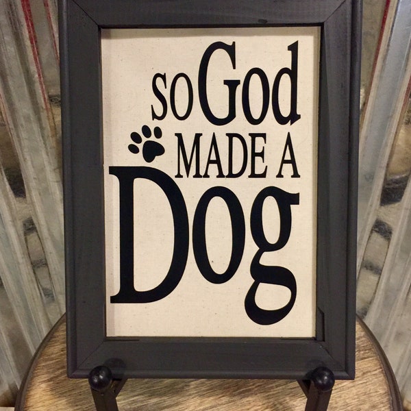 Rustic Framed Canvas Dog Sign, handmade decor