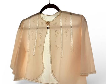 1930er Jahre rosa Bett Jacke mit Stickerei | Old Hollywood Glamour | Antike Damenunterwäsche