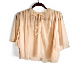 Chaqueta de cama vintage de gasa plisada rosa / Glamour del viejo Hollywood