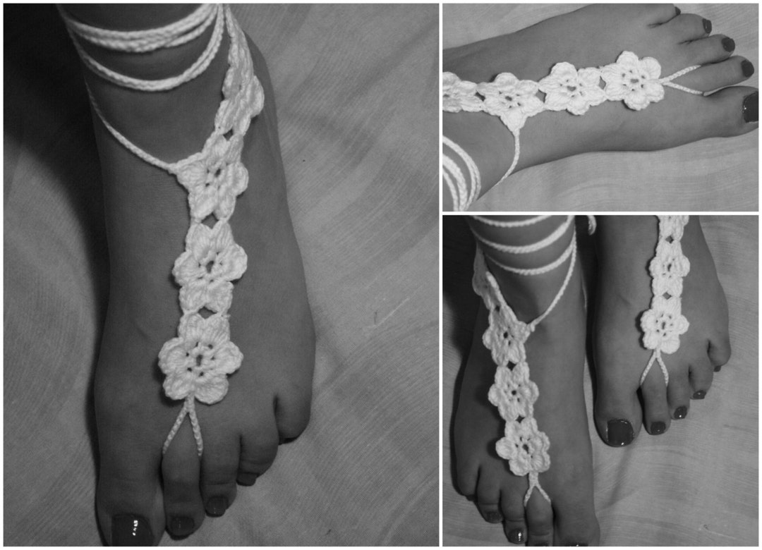 White Crochet Barefoot Sandals Foot Jewelry Beach Wedding Etsy