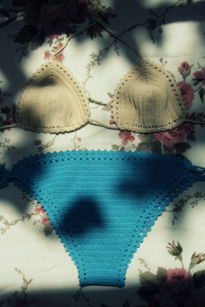 Bikini Set Crochet Bikini Turquoise Bikini Cream Bikini Etsy