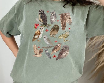 Owls Forestcore Comfort Colors  T-shirt Dark Cottagecore Nature Lover Shirt Owl Lover Gift Granola Girl Vintage Boho Wildlife