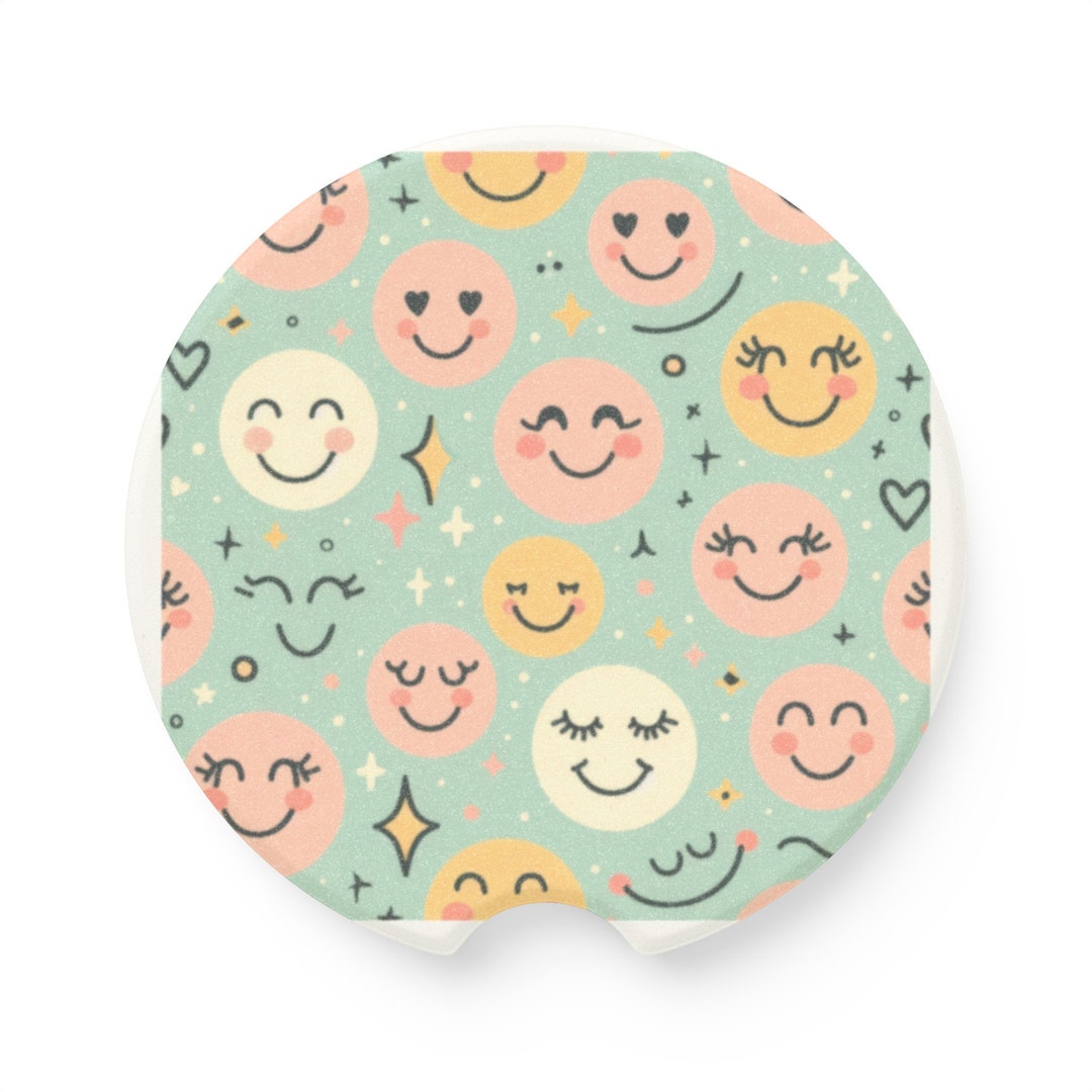 Smiley Face Pastel Retro Car Coaster / Car Décor / Cup Holder Coaster ...