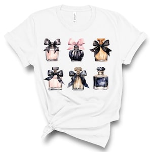 Perfume Bottle T-shirt / Pink and Black Watercolor Perfume Bottles Shirt / Feminine Chic Graphic Tee / Boujee Shirt / Fraghead Gift Ideas