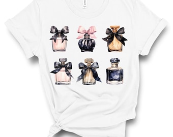 Perfume Bottle T-shirt / Pink and Black Watercolor Perfume Bottles Shirt / Feminine Chic Graphic Tee / Boujee Shirt / Fraghead Gift Ideas
