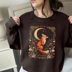 Camisa de zorro Cottagecore Sudadera linda de zorro Sudadera boho de gran tamaño Botánica Forestcore Suéter de animal celestial Suéter Camisas lindas de otoño