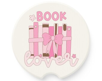 Book Lover Car Coaster Car Gifts for Women New Car Gift Cute Car Accessories Coquette Pink Bow Book Lover Coaster Bookworm Cupholder Coaster